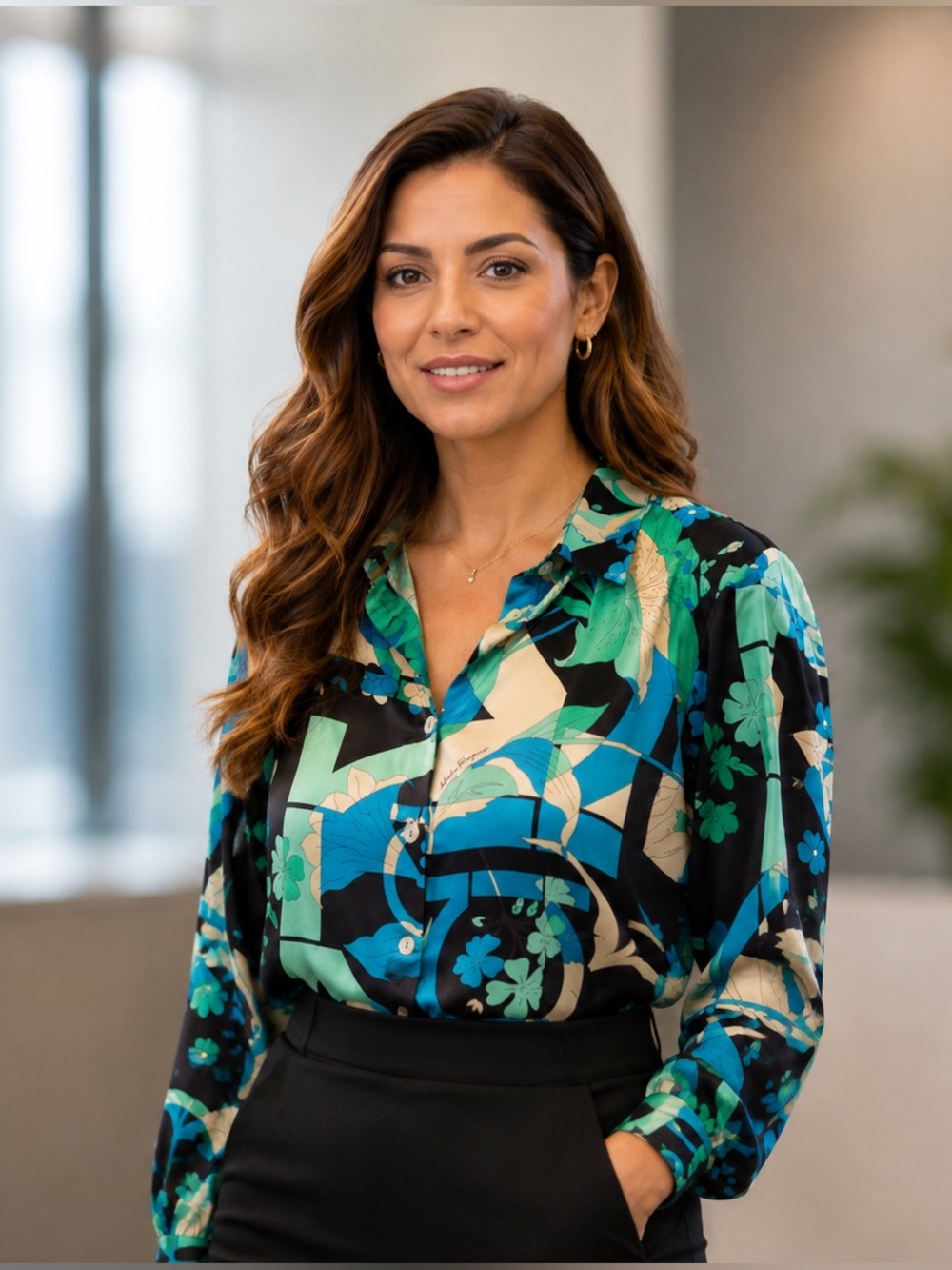 Salvatore Ferragamo Geometric and Floral Print Silk Blouse